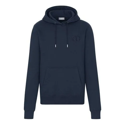 Men's DIOR Logo Embroidered Solid Color Dark Blue