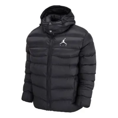 Men's Air Jordan Solid Color Zipper Hooded Padded Clothes Black — תמונה 1