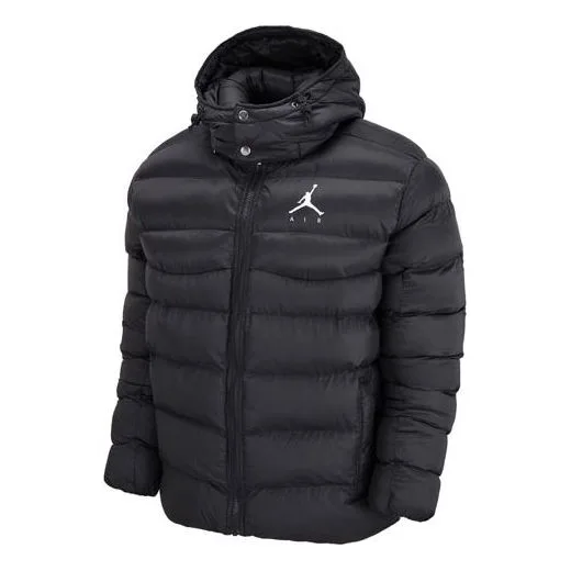 Men's Air Jordan Solid Color Zipper Hooded Padded Clothes Black
