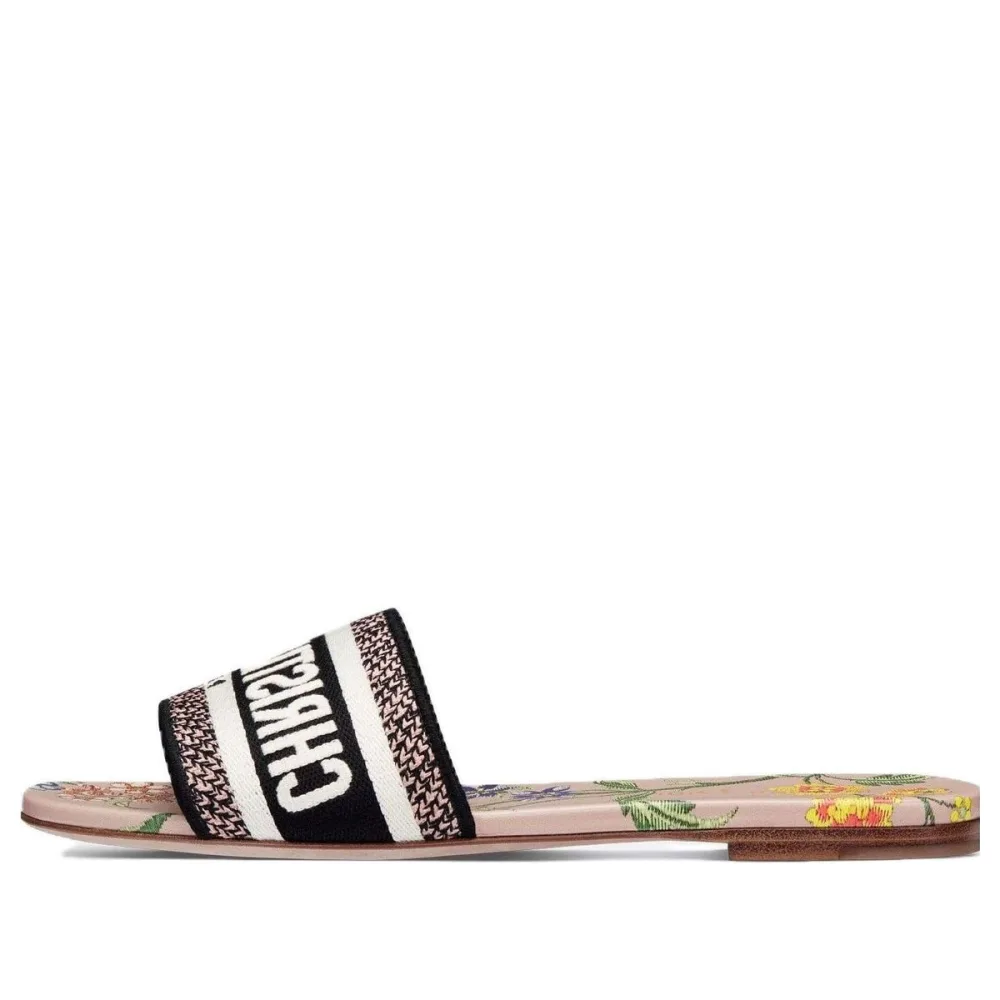 DIOR Dway Slide Powder Pink Multicolor Embroidered Cotton