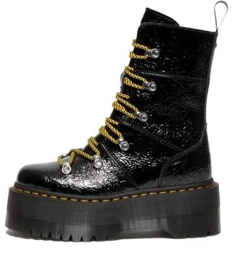 Dr. Martens Ghilana Max Distressed Patent Leather Platform Boots